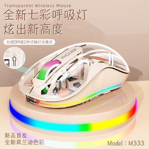 虎猫M333无线三模蓝牙2.4g可充电透明静音鼠标 游戏办公竞技家用