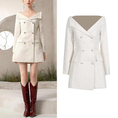 气质通勤优雅风 春季时尚高级感一字肩修身连衣裙女TDR642332单件