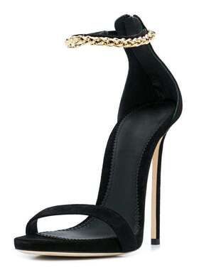 欧美时装凉鞋跨境黑色细跟链条凉靴 外贸女鞋women sandals shoes