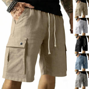 修身 休闲男士 抽绳薄裤 短裤 跨境欧美多口袋工装 休闲裤 男夏季