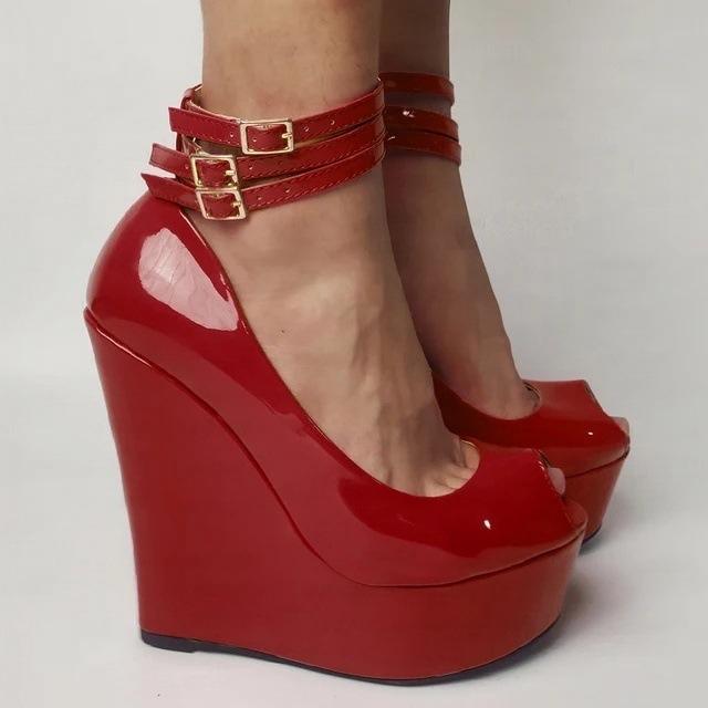 欧美时装凉鞋 罗马搭扣糖果色坡跟女鞋大码wedge sandals橡胶