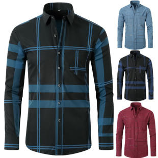 修身 加工定制弹力外贸男款 烫金印花免烫男装 衬衫 跨境上衣衬衣 长袖