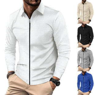 长袖 拉链外套休闲男士 翻领夹克外穿免烫处理 男秋季 跨境2023开衫