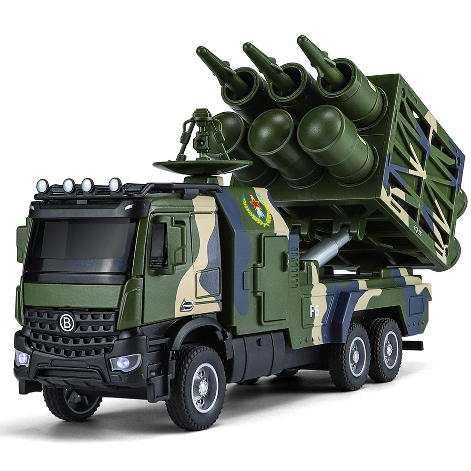 新款 1:35红旗-16防空导弹车合金车模型声光效摆件儿童军事玩具车