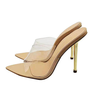 尖头穆勒拖欧美女士外贸大码细高跟拖鞋跨境货源PVC凉鞋橡胶PU
