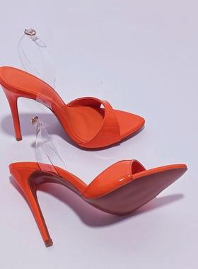欧美时装凉鞋尖头细跟红色带女鞋大码 sandals heels 4MH2670