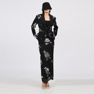 女式 新款 花朵亮片收腰显瘦优雅裙套装 气质西服两件套2025秋季 法式