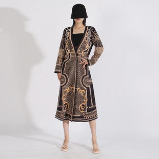 西装 加长款 风衣外套女潮拼色 复古泡珠印花高级感2025秋冬长袖 法式