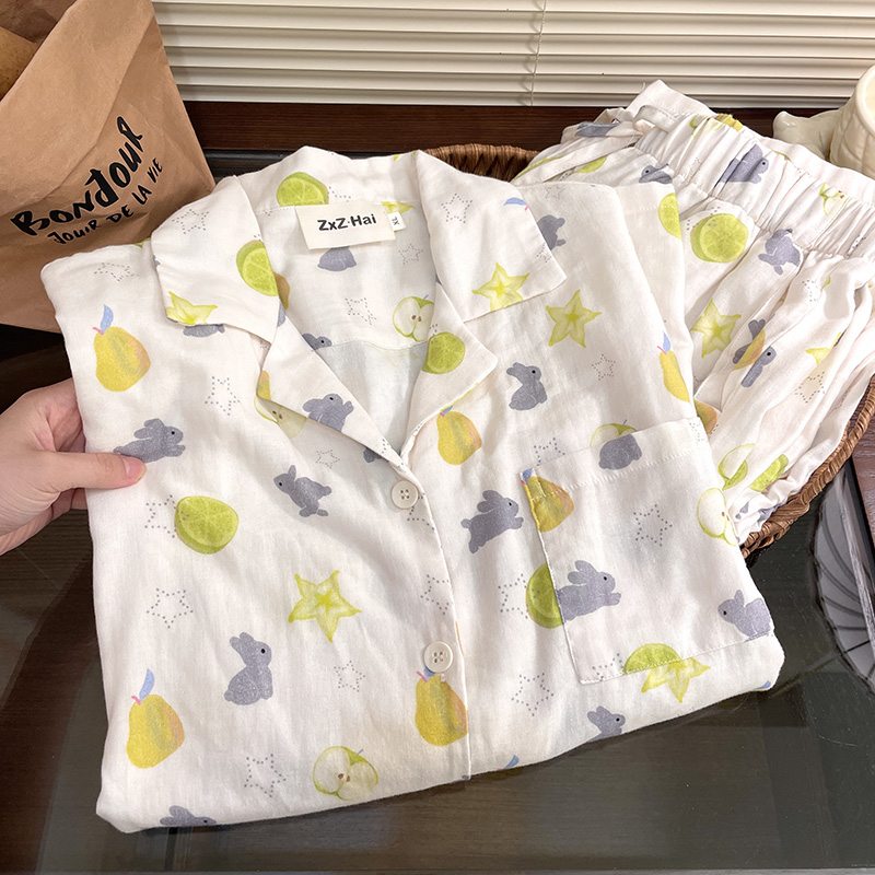 侘町2025年新款杨桃小灰兔长袖春秋季居家睡衣卡通纯棉家居服套装