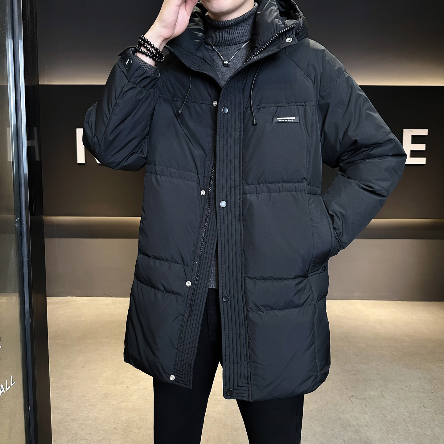 标50绒中长款连帽羽绒服男士2025新款保暖外套男B320-6623-P295,男装羽绒服,电商B320