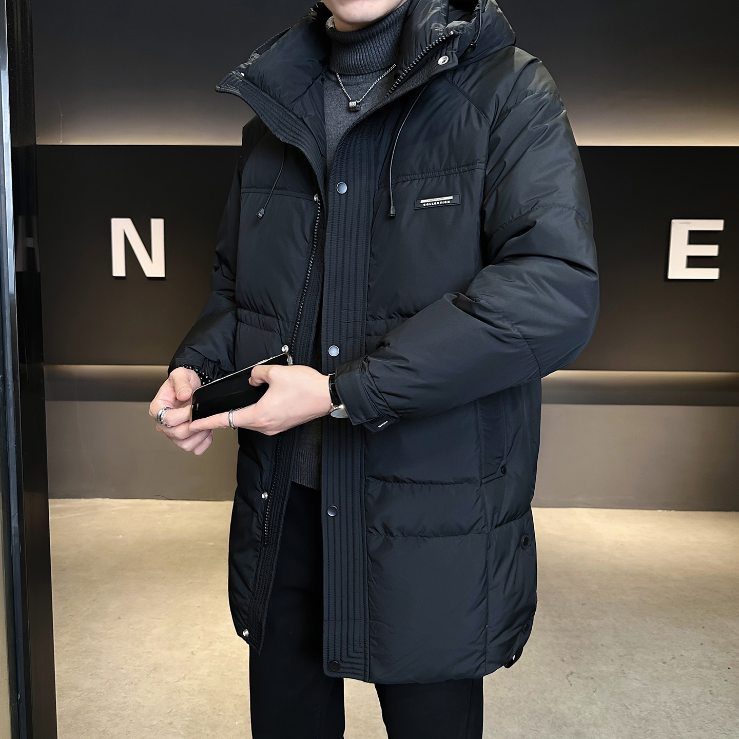 标50绒中长款连帽羽绒服男士2025新款保暖外套男B320-6623-P295，男装羽绒服，电商B320