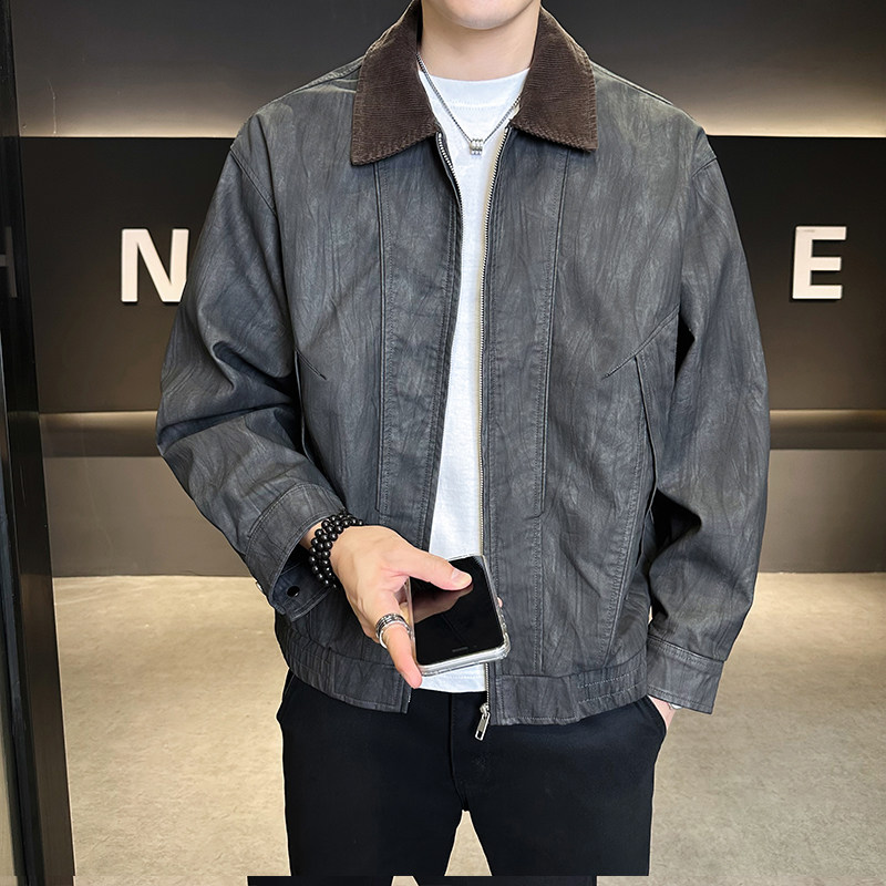 店主风皮衣男士休闲夹克男装2025新款时尚外套男B320-2523-P145,男装皮衣,电商B320