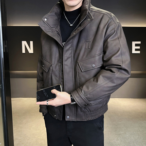 新标90绒美式皮衣羽绒服男冬季2025新款休闲外套B320-818-P305,中号羽绒服搭配图片