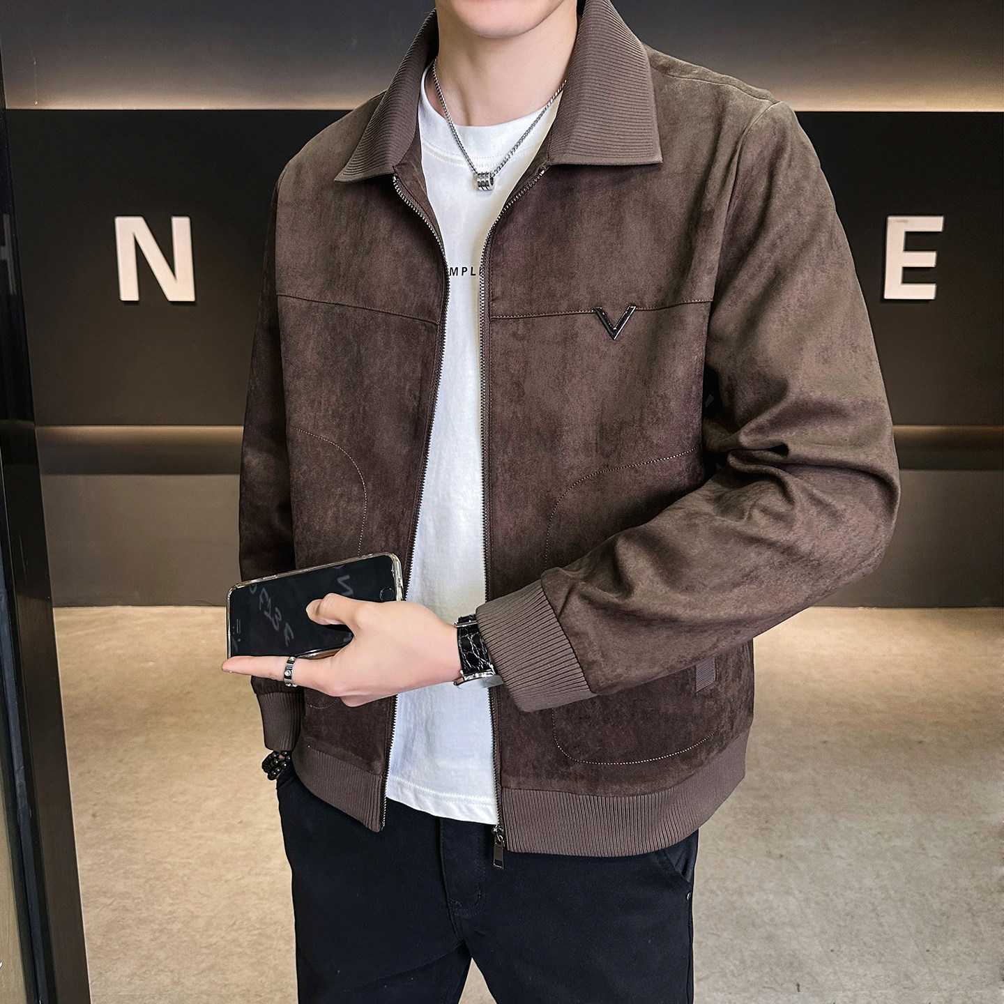 2026春季新款高品质麂皮绒翻领休闲夹克外套男士B320-2686-P145，男装夹克，电商B320