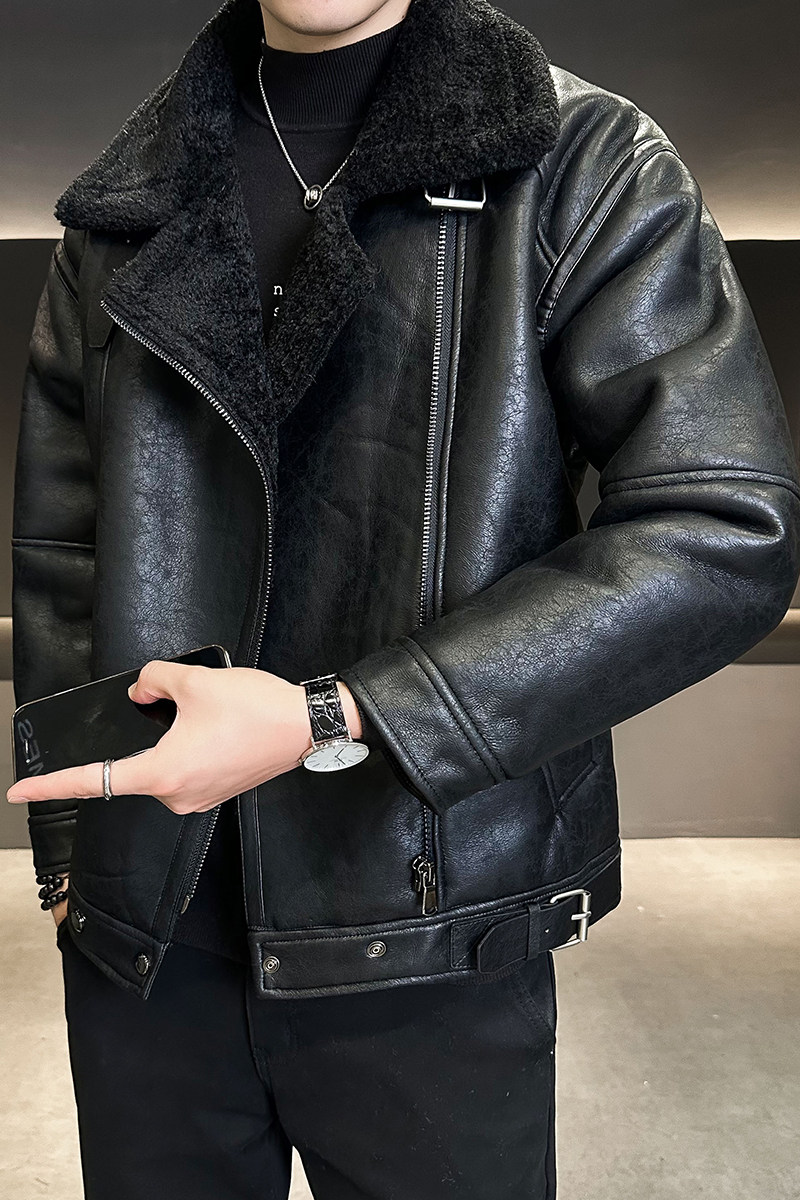 翻领皮毛一体外套男装2025新款上衣男B320-9985-P225,女装短外套,电商B320