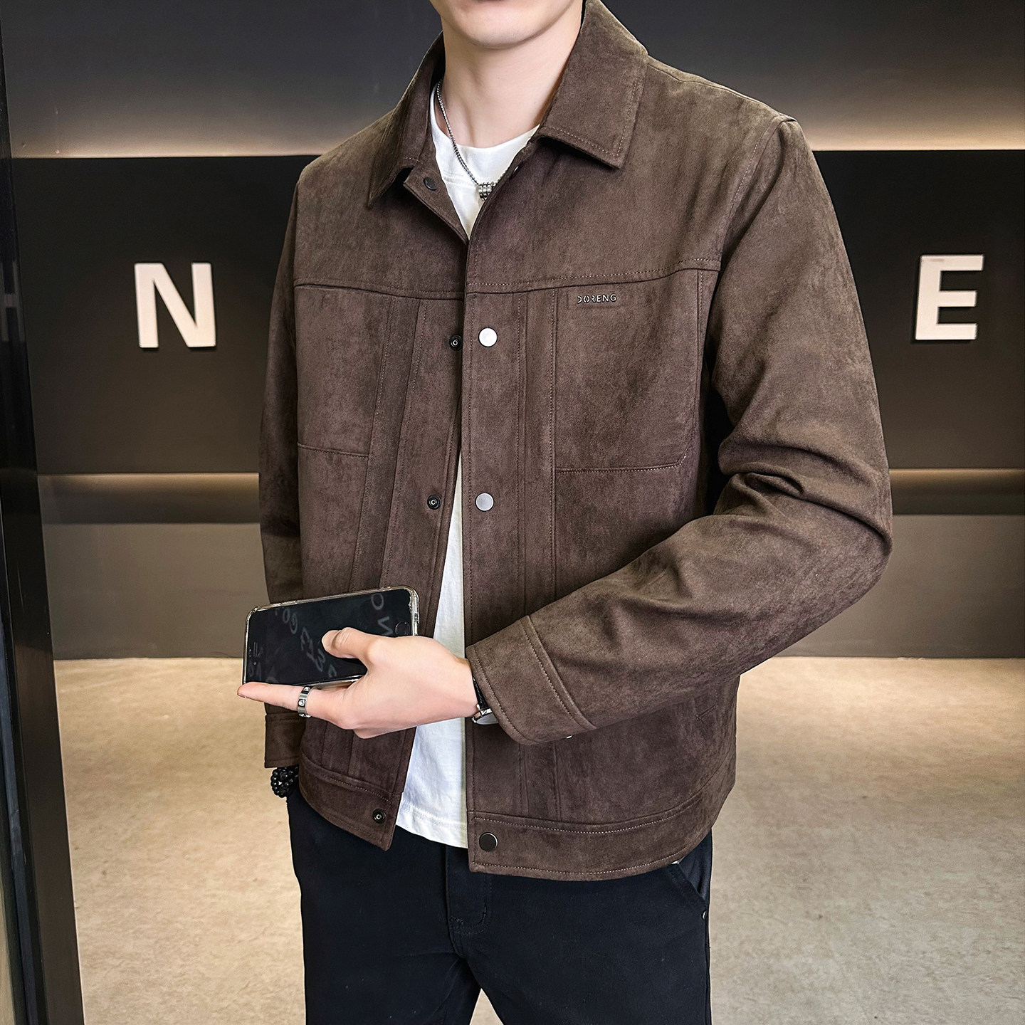 2026新款春季男士外套翻领潮牌麂皮绒高级感夹克B320-26516-P140，男装夹克，电商B320