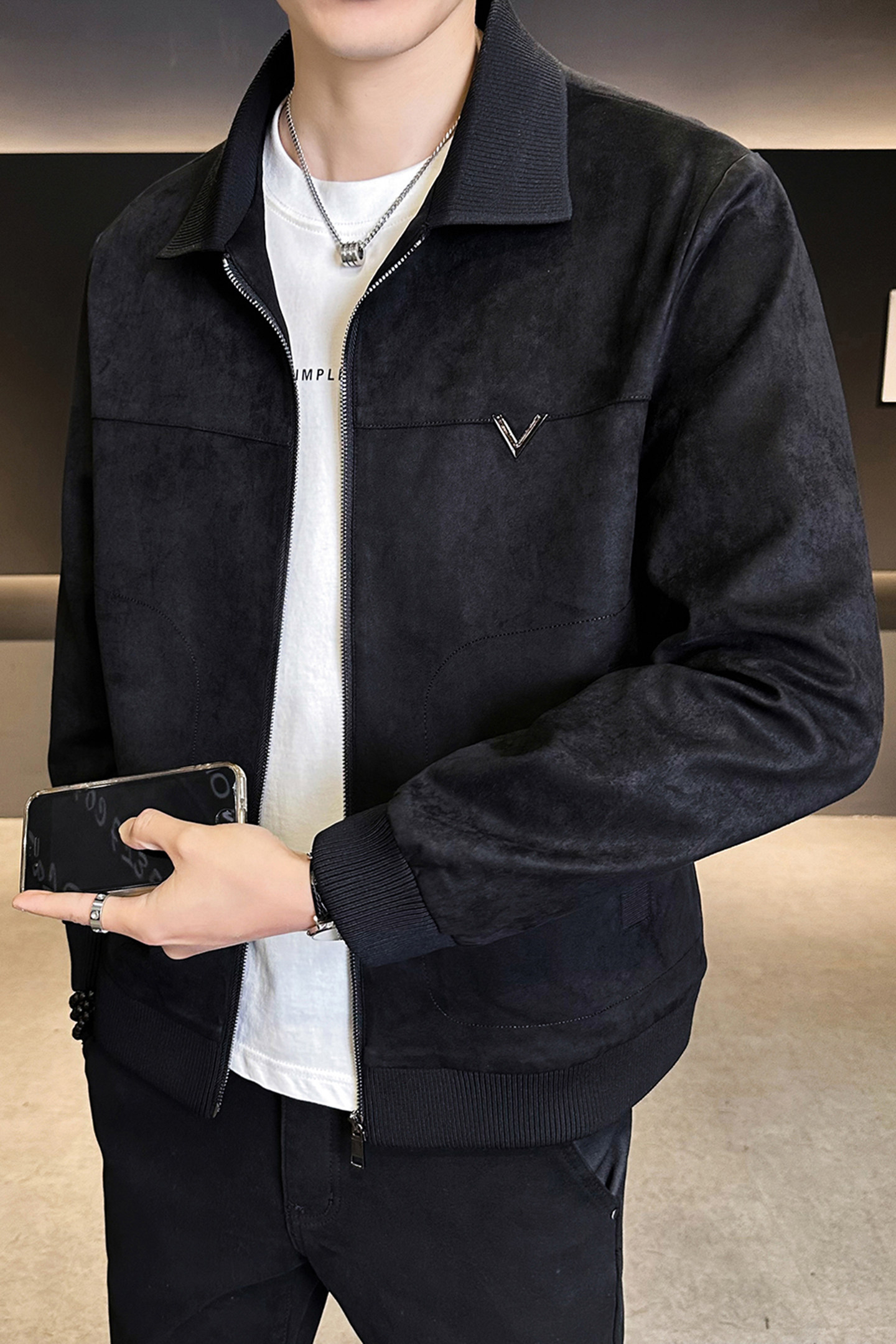 2026春季新款高品质麂皮绒翻领休闲夹克外套男士B320-2686-P145,男装夹克,电商B320