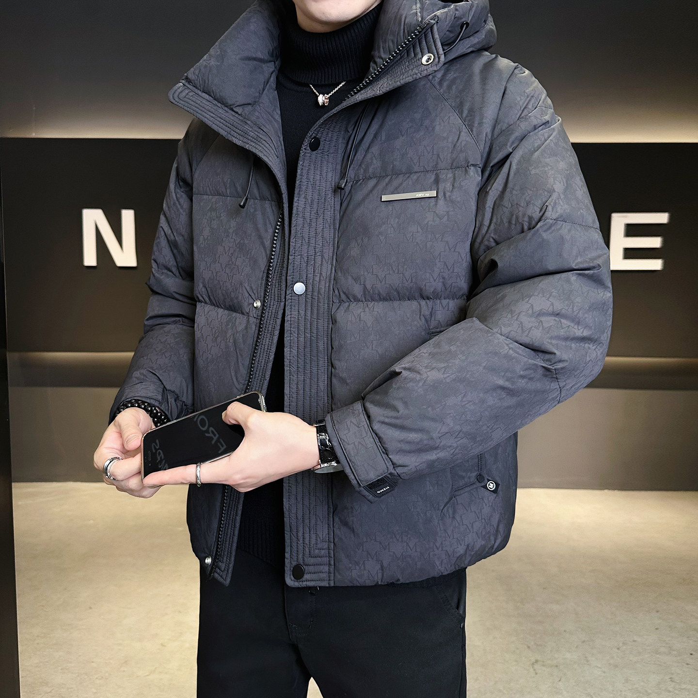 标50绒连帽羽绒服男士2025新款加厚保暖外套男装B320-6601-P235,男装羽绒服,电商B320