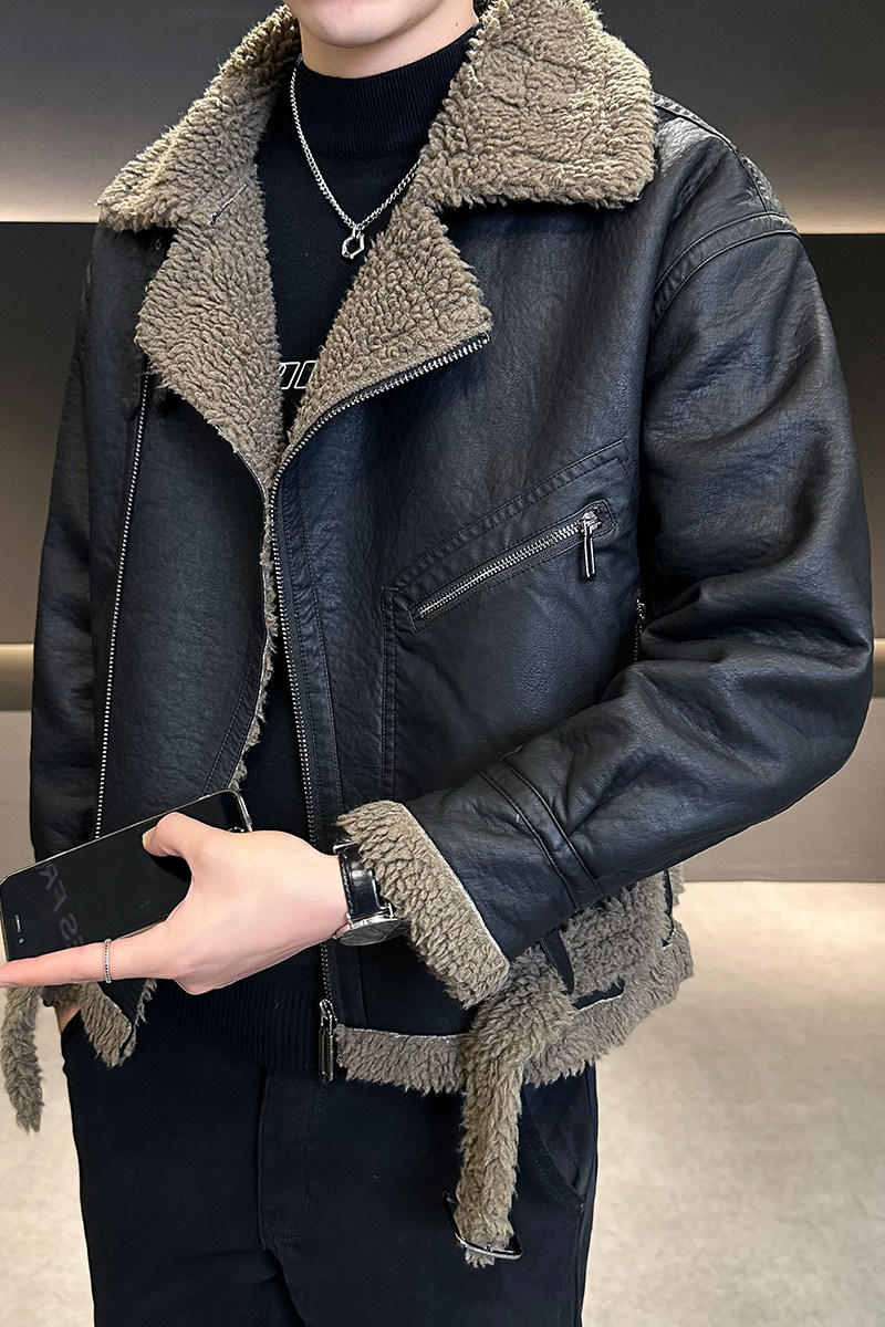 冬季皮毛一体男士2025年新款休闲复古皮外套男B320-P238-P220,女装短外套,电商B320