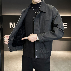 加绒皮衣男装2024冬季休闲外套男上衣店主风B320-7906-P145图片