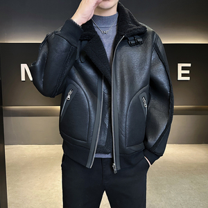 皮毛一体外滩男装2025新款休闲时尚加绒皮衣夹克男B320-3511-P225图片