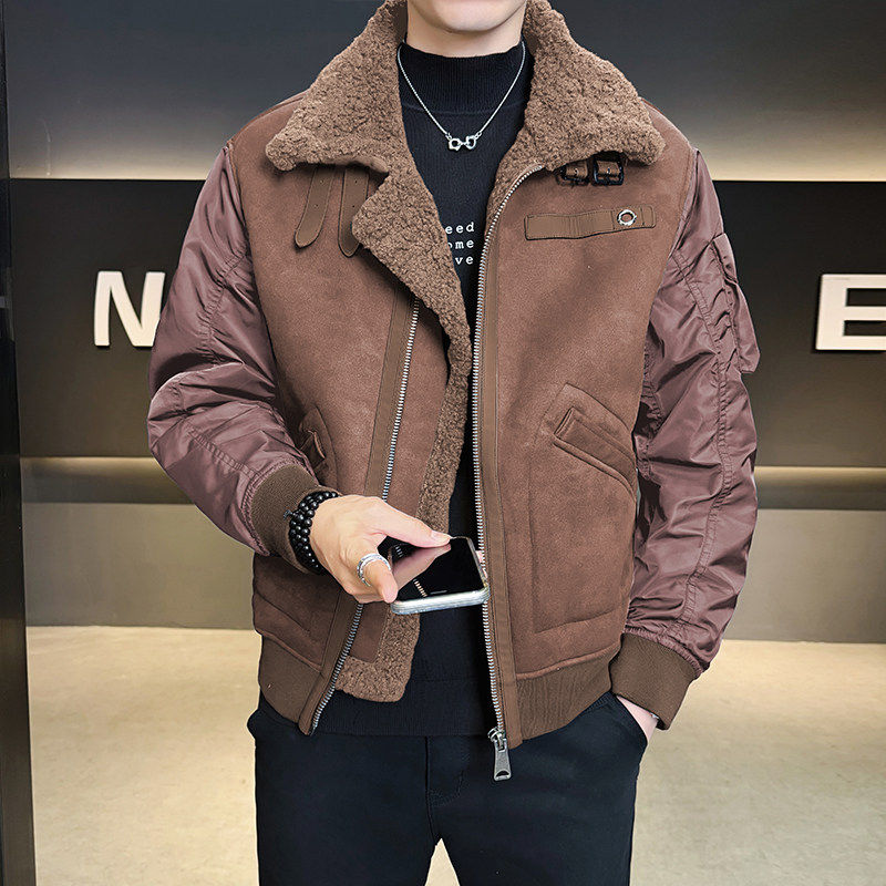 皮毛一体外滩男装2025新款休闲时尚加绒皮衣夹克男B320-3533-P225,男装夹克,电商B320