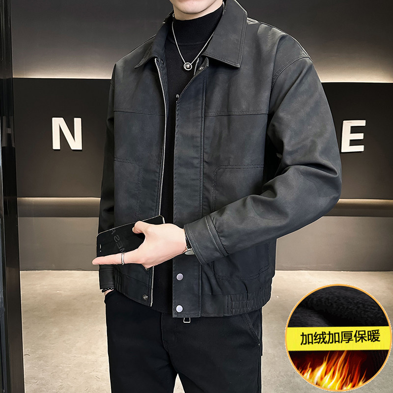 加绒皮衣男装2024冬季休闲外套男上衣店主风B320-7906-P145图片
