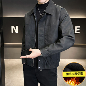 加绒皮衣男装2024冬季休闲外套男上衣店主风B320-7906-P145图片