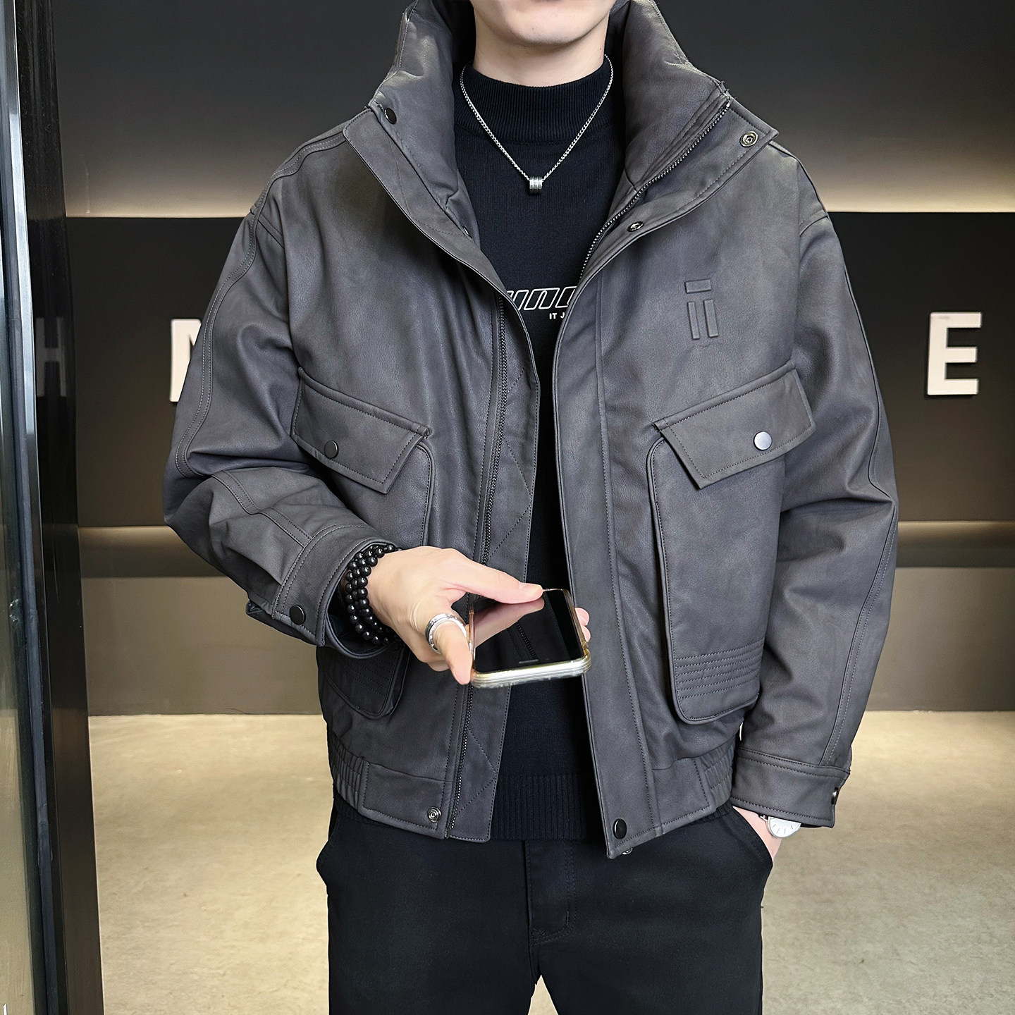 新标90绒美式皮衣羽绒服男冬季2025新款休闲外套B320-818-P305,男装皮衣,电商B320