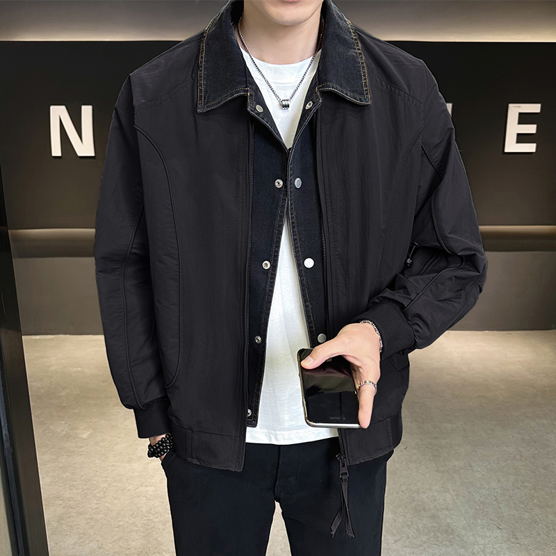 店主风春季假两件夹克男装2025新款时尚外套男B320-2526-P120，男装夹克，电商B320