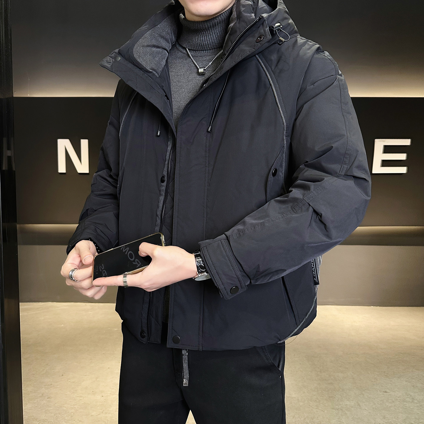 鹅绒标90绒冬季连帽羽绒服男外套B320-5586-P365有成衣报告,男装羽绒服,电商B320