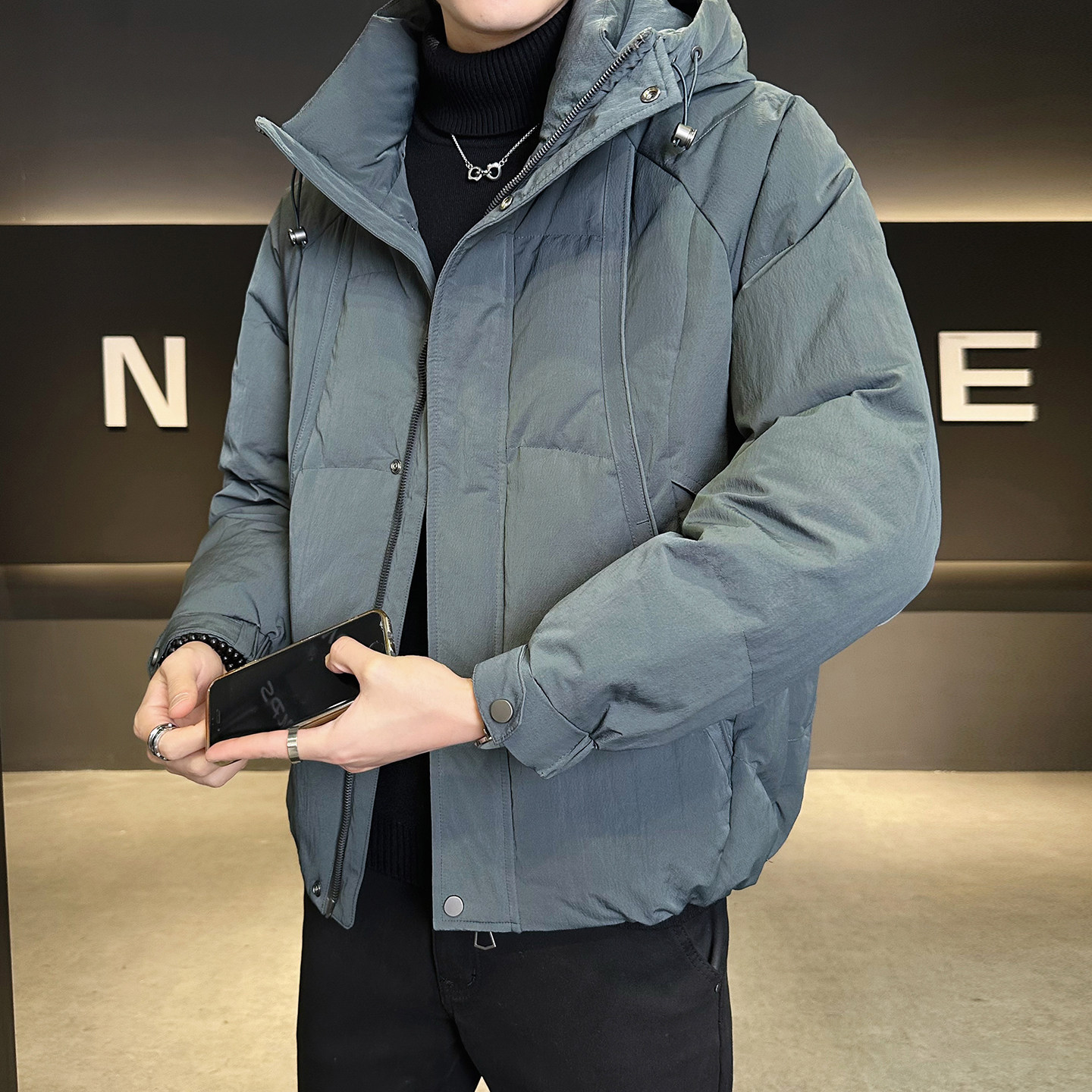 鹅绒标90绒冬季连帽羽绒服男外套B320-5586-P365有成衣报告,男装羽绒服,电商B320