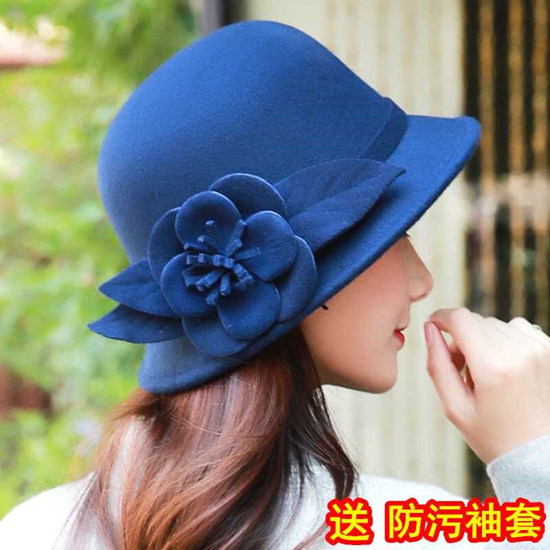 帽子秋冬女时尚韩版圆顶毛呢盆帽小礼帽牡丹花中年百搭英伦毛呢帽|msdalam kategori Aksesori/Belt kulit/Hat/Muffler, Hat - dari Buy2taobao.com untuk memberikan perkhidmatan ejen Taobao profesional membeli