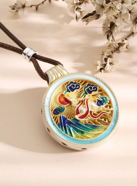 8740号 足银999.9国潮风描金珐琅项链新中式国潮项链