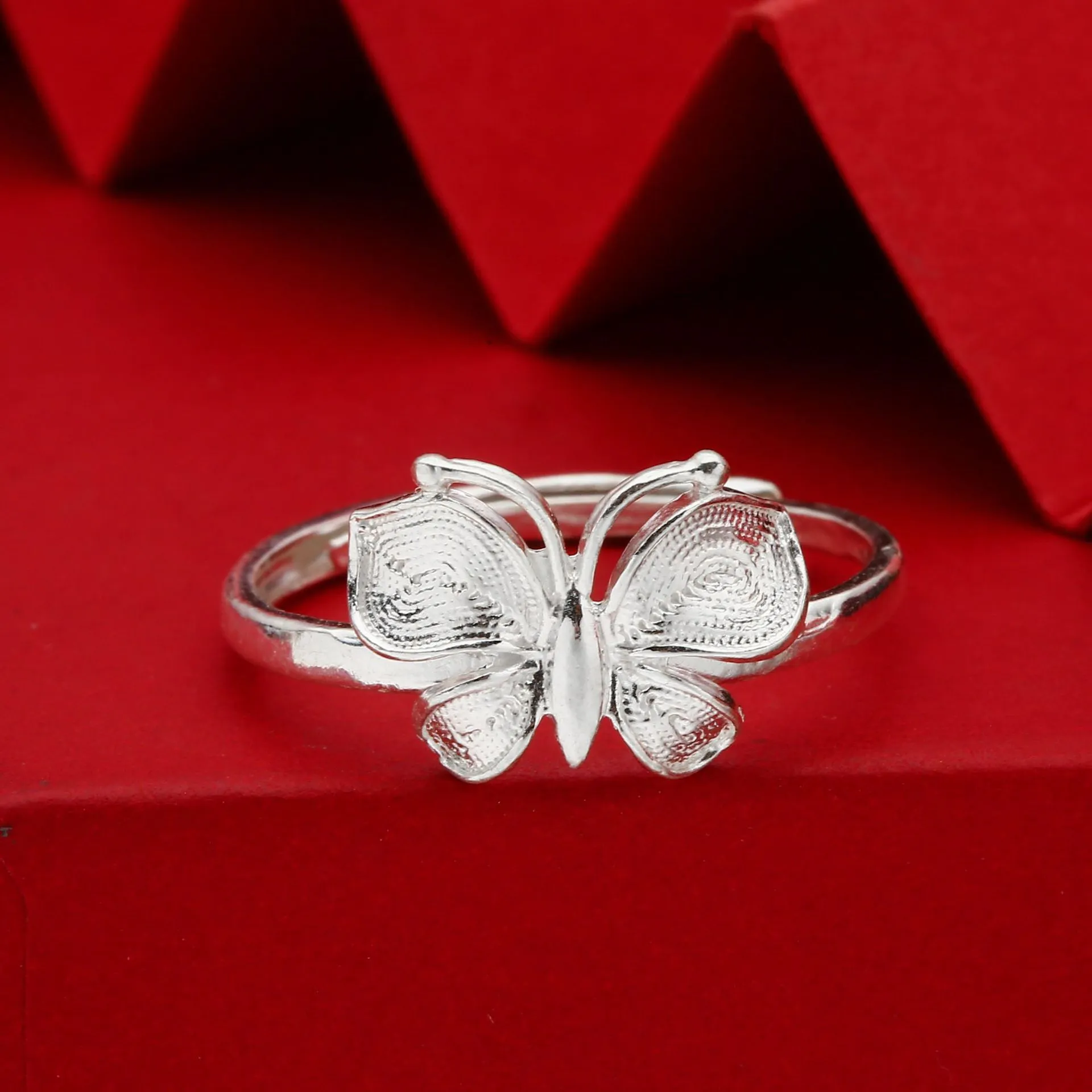 6137足银990花丝立体蝴蝶戒指女设计指环2023年新款小众食指直播