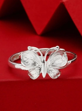 6137足银990花丝立体蝴蝶戒指女设计指环2023年新款小众食指直播