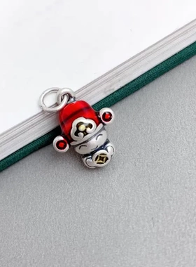 5822号纯银配件999足银五福财神滴胶滴油挂件坠子 复古3D硬银银饰