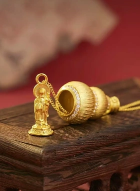 7009纯银电镀黄金福禄财神项链拉丝葫芦吊坠长款秋冬毛衣链