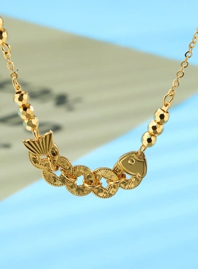 8579号足银999.9碎冰冰电黄金五帝钱鲫鱼项链新中式气质流苏直播