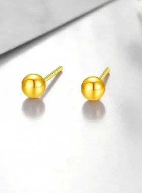 7158号足银990电镀黄金5mm直针光珠耳钉珠爆款豆豆款弯钩耳饰七夕