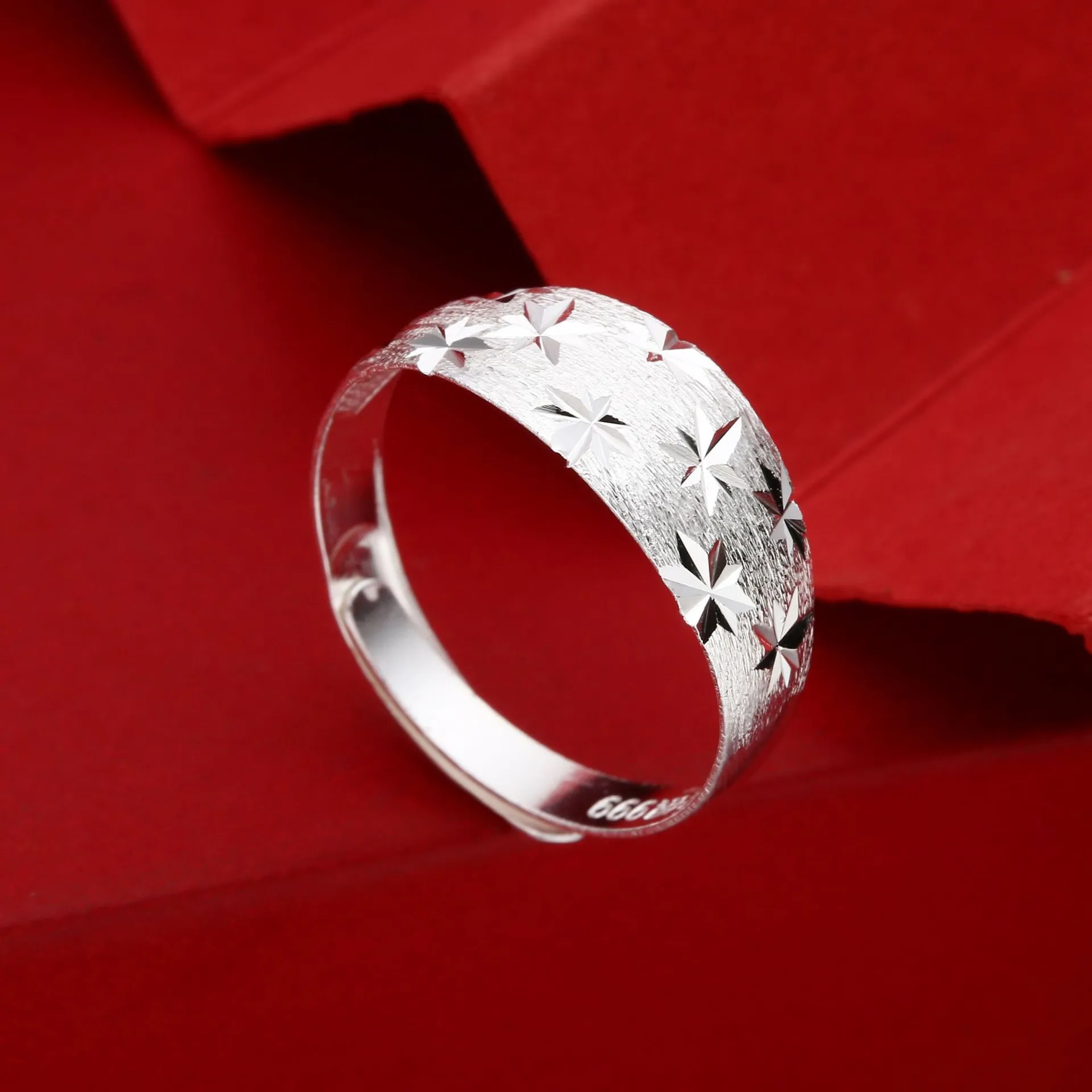 7697号999纯银戒指蛇肚满天星开口戒指简约星星银戒指直播爆款