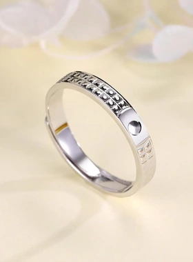 7189足银990开口CNC钻花圆点戒指韩版新款开口戒指实心时尚版开口