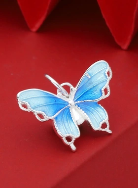 7502号 足银990渐变蓝色珐琅蝴蝶吊坠引流款式纯银吊坠直播爆款