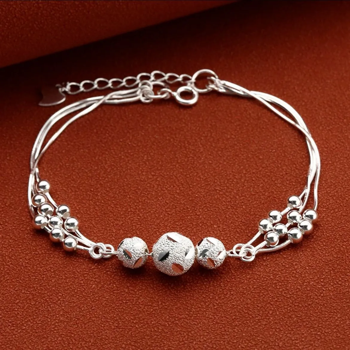 5963号99纯银串珠蛇骨转运磨砂珠珠手链纯银手链甜美气质直播爆款