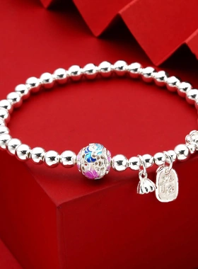 7651号足银999.9珐琅彩镂空鱼莲花莲蓬手链原创新年新款直播爆款