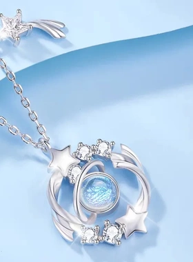 6223号足银990蓝色月光石星球套链女生时尚项链新款小众直播爆款