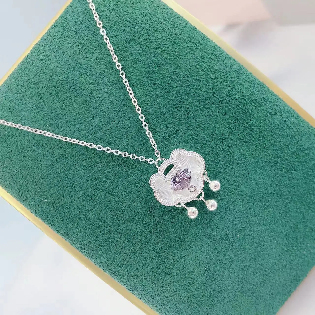 6613号足银999.9 长命锁平安小锁项链时尚项链新款小众直播爆款