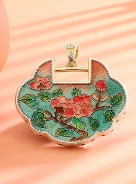 8736号 足银999.9国潮风描金珐琅鸟语花香吊坠项链新中式国潮项链
