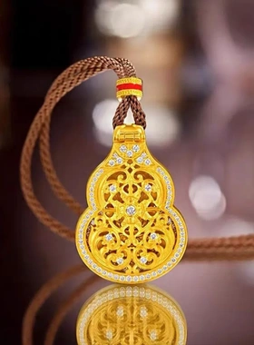 7343号足银990韦雪同款电镀黄金金佛六字真言葫芦项链 重约 9 克