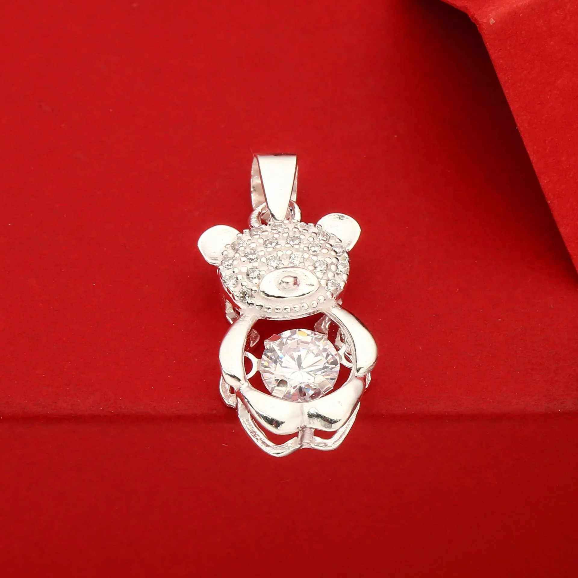7612号足银990小熊灵动锆石吊坠项链挂坠复古国风祥云直播爆款